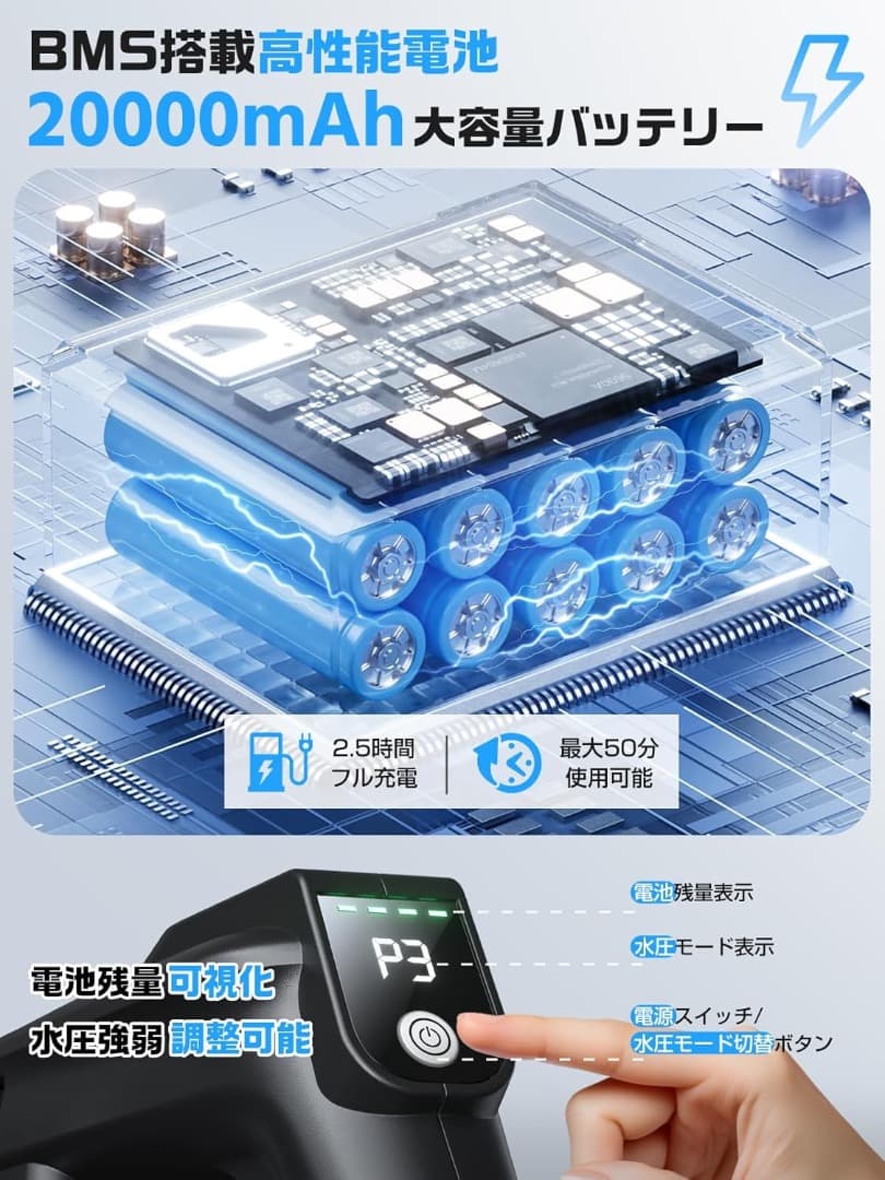 ✨洗車用✨高圧洗浄機 コードレス 充電式 8MPa 20000mAh ケース付