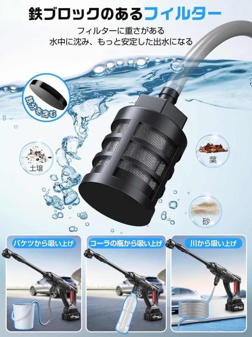 ✨洗車用✨高圧洗浄機 コードレス 充電式 8MPa 20000mAh ケース付