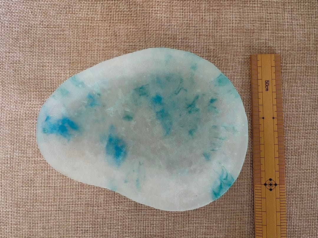 ガラスの青と透明のオーバル型皿セット　作家物