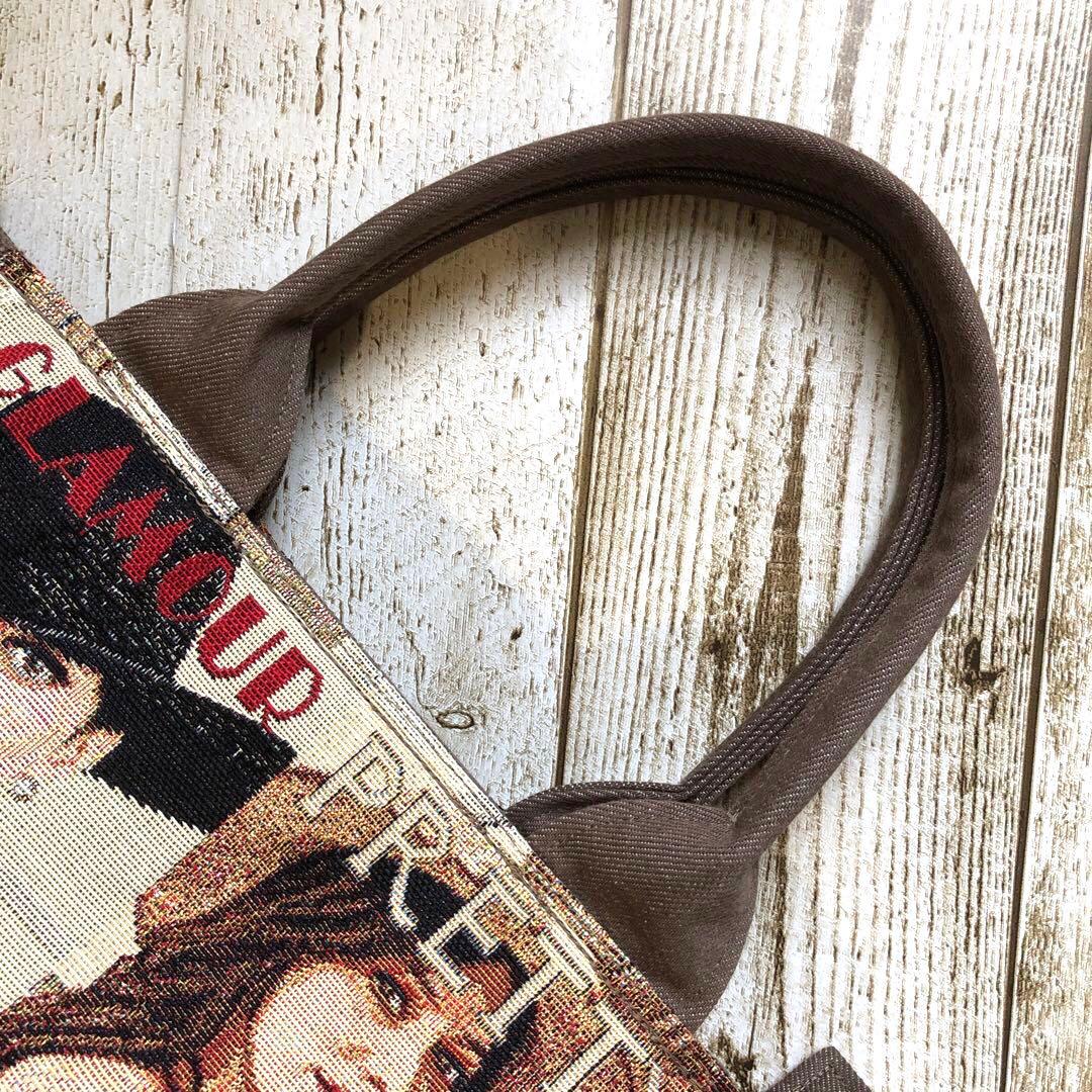 トートバッグ　ハンドメイド　デニムリメイク　ブラウン　レッド【新品デニム】