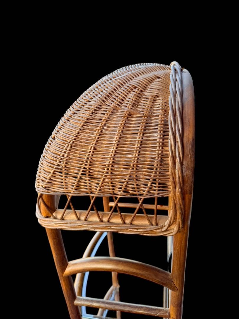 【超希少】年代物　ランプ付ラタンディスプレイラック ガラス棚 籐家具ヴィンテージ