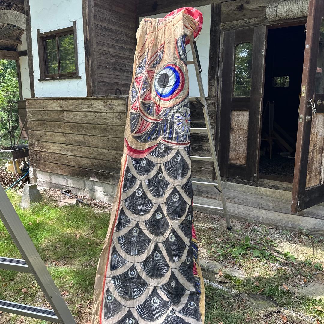 【希少・古布】蔵出しアンティーク鯉のぼり 麻布製 手描き彩色 5.2m 昭和初期