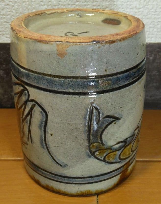上作 人間国宝 金城次郎 海老筒碗(エビ2匹) 栞 共箱 美品 壷屋焼 筒茶碗