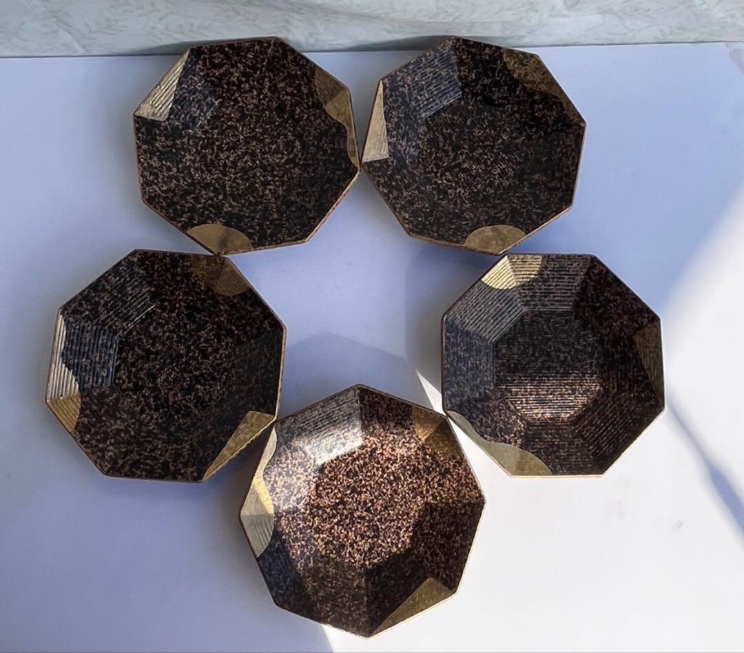 有田焼　悦山　金彩八角銘々皿　小皿　菓子皿 5枚セット