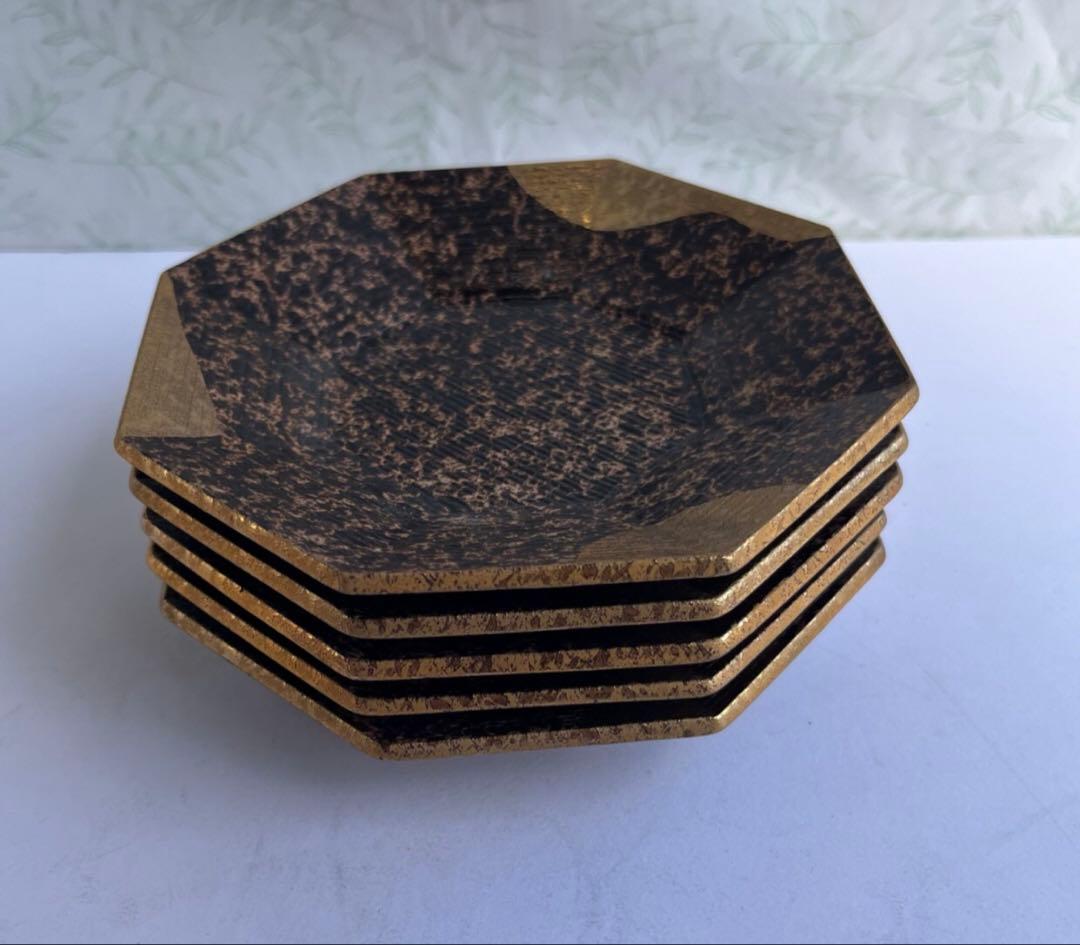 有田焼　悦山　金彩八角銘々皿　小皿　菓子皿 5枚セット