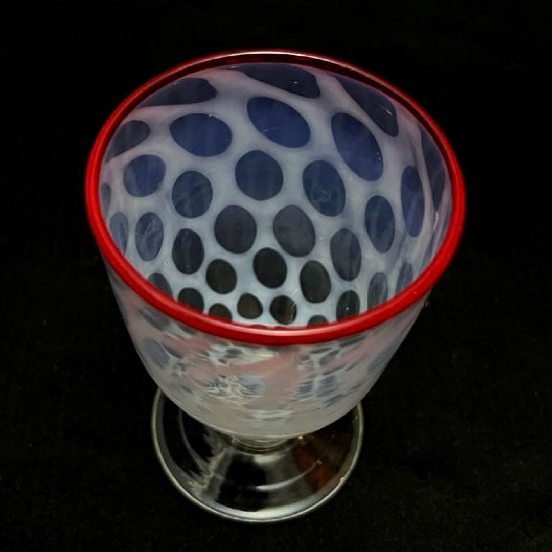 和ガラス 白被せ水玉模様 高足 棗型 氷コップ 美品 大正昭和初期レトロモダン