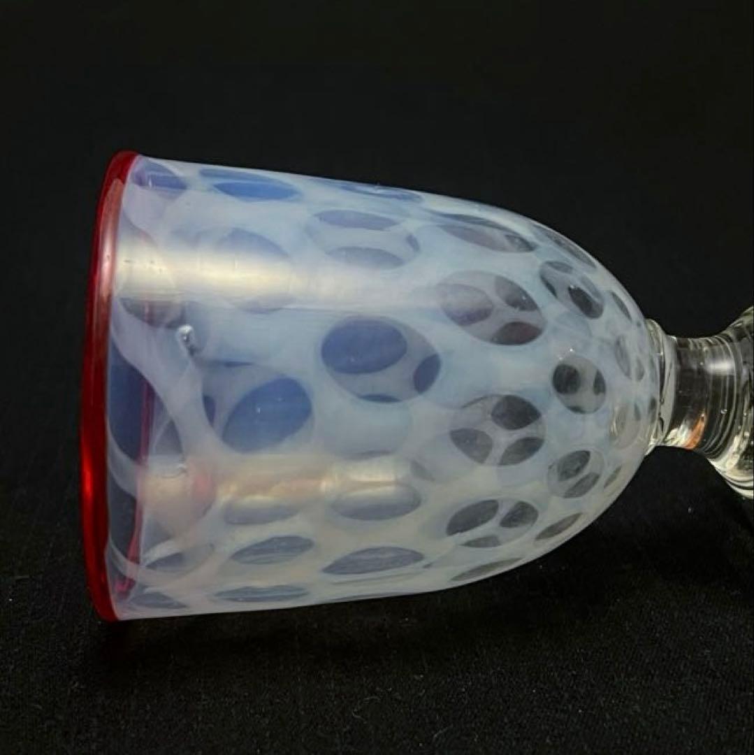 和ガラス 白被せ水玉模様 高足 棗型 氷コップ 美品 大正昭和初期レトロモダン