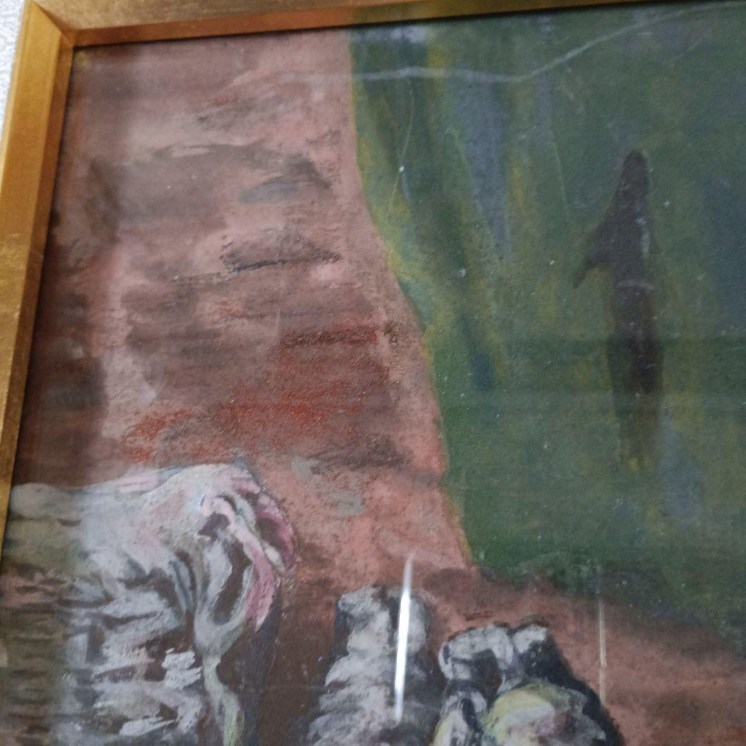 絵画　油彩　子供とウサギ　P10号 木製フレーム付き　立枝