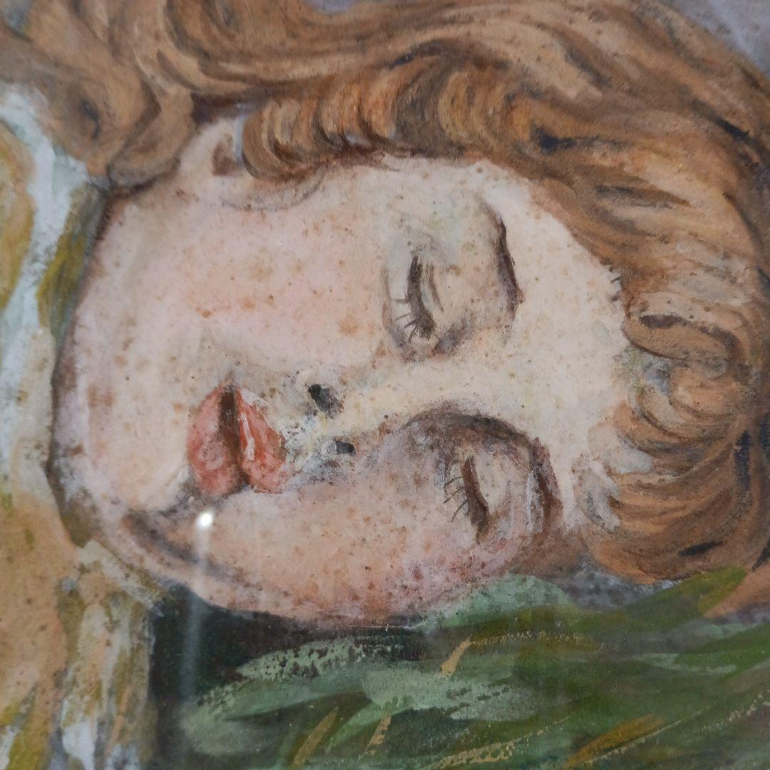 絵画　油彩　子供とウサギ　P10号 木製フレーム付き　立枝