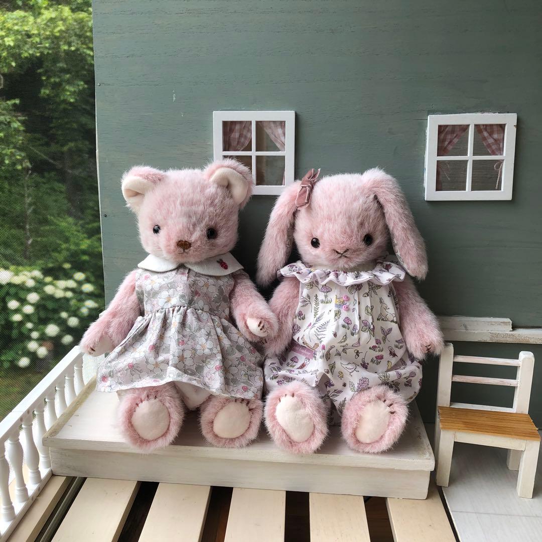 ハンドメイド　ピンクくまちゃんの夏の日　テディベア