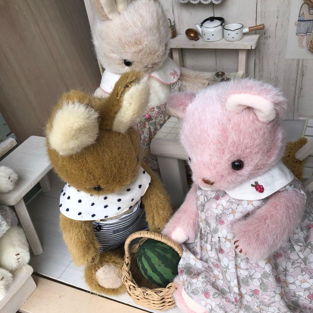 ハンドメイド　ピンクくまちゃんの夏の日　テディベア