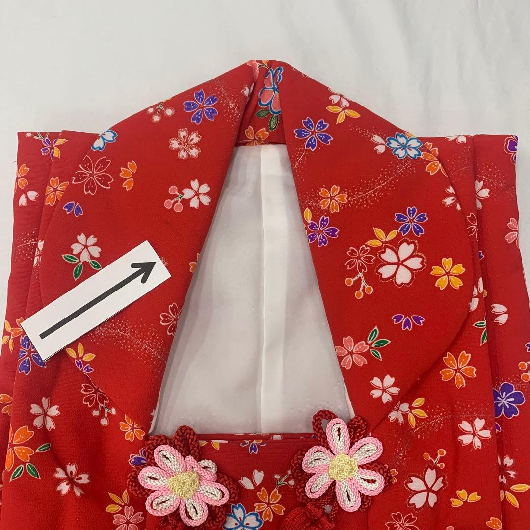 602agu1□七五三 三歳 女の子 着物&被布&長襦袢 金彩 桜□美品