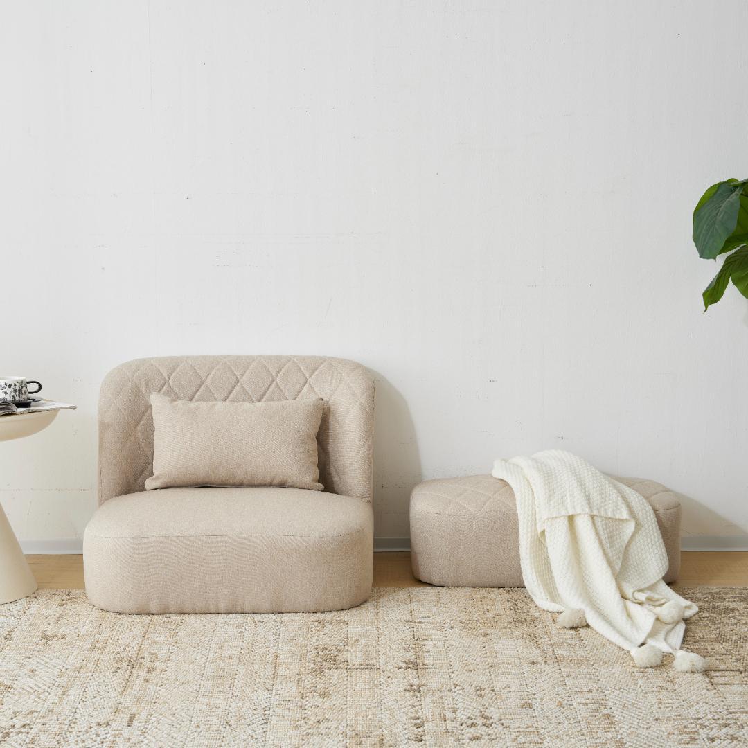 1人掛けソファ 1人用 オットマン付き 背もたれ 座椅子 2way クッション付