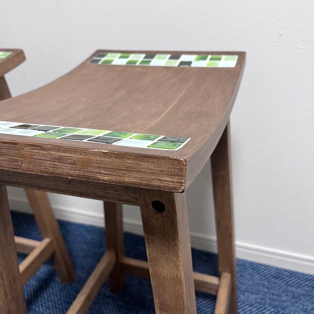 ①スツール　木製 タイル 椅子　大川家具　TESTA テスタ　天然木　北欧