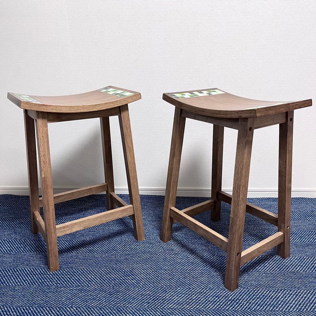 ①スツール　木製 タイル 椅子　大川家具　TESTA テスタ　天然木　北欧