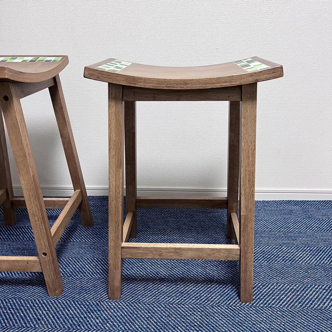 ①スツール　木製 タイル 椅子　大川家具　TESTA テスタ　天然木　北欧