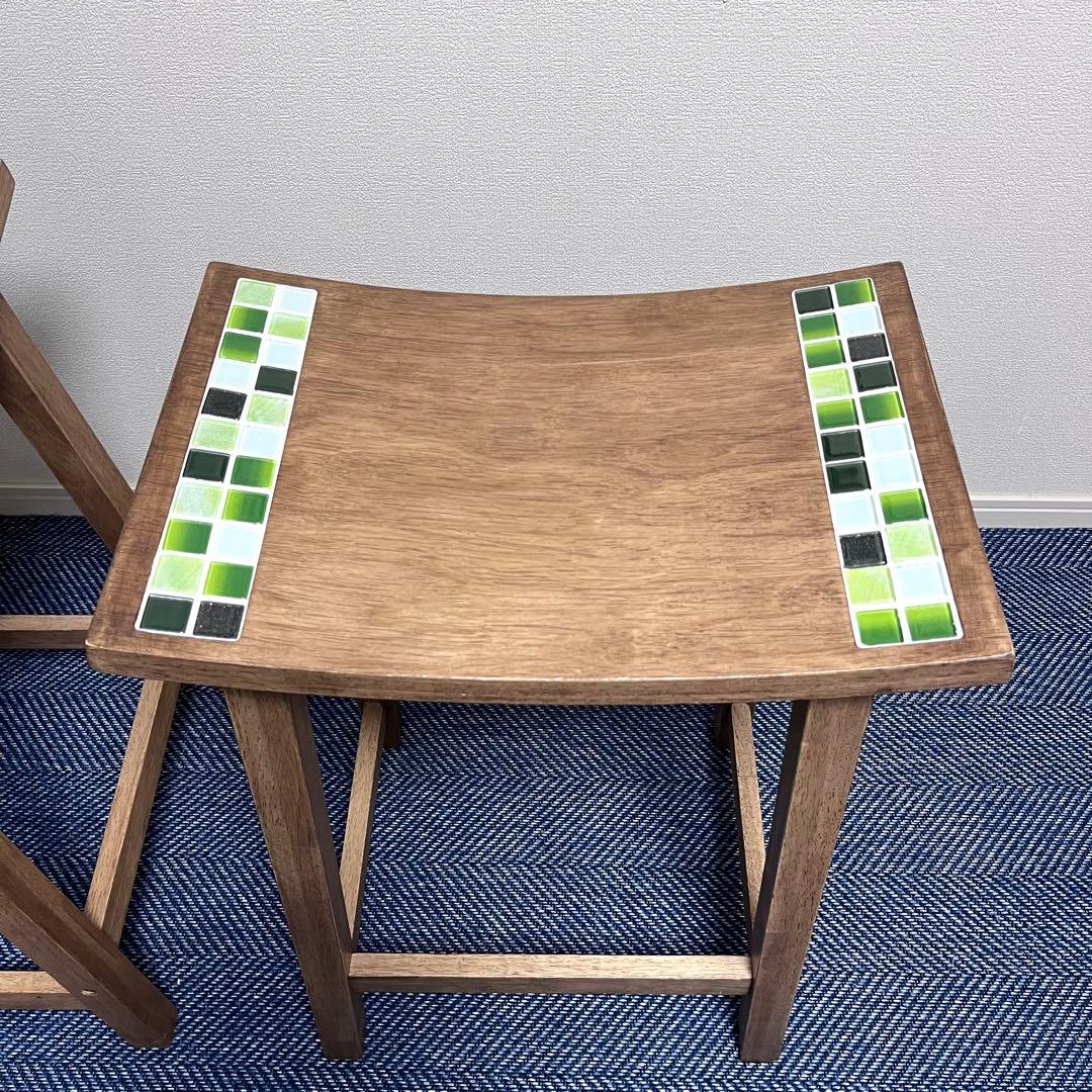 ①スツール　木製 タイル 椅子　大川家具　TESTA テスタ　天然木　北欧