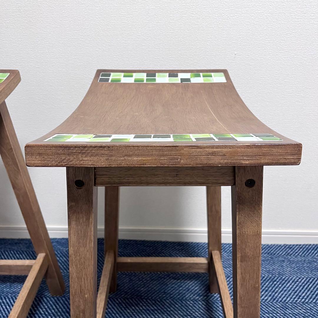 ①スツール　木製 タイル 椅子　大川家具　TESTA テスタ　天然木　北欧