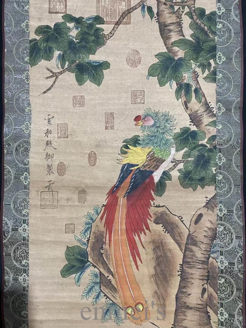 中国古美術『趙佶款 花鳥画』三尺中堂画 水彩画 掛軸 表装済 宣紙 書画 唐物