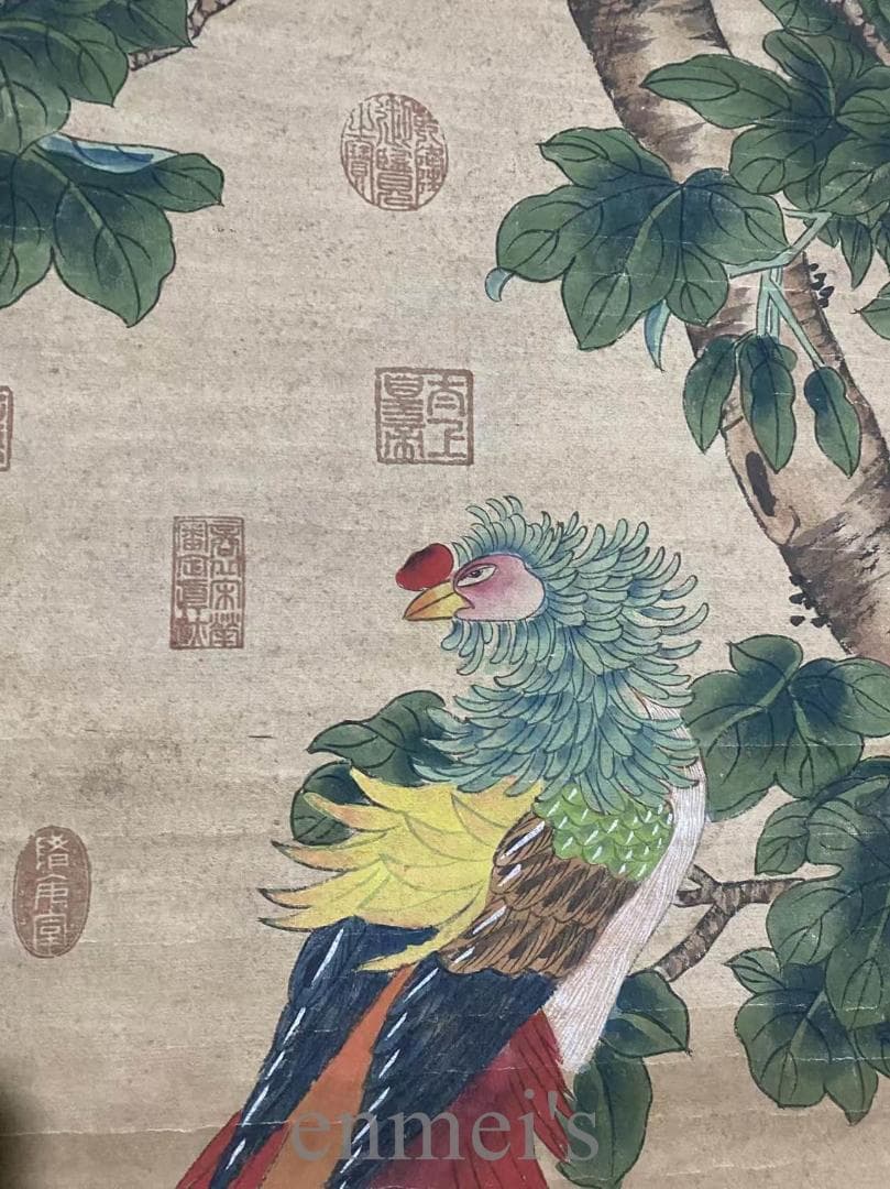 中国古美術『趙佶款 花鳥画』三尺中堂画 水彩画 掛軸 表装済 宣紙 書画 唐物