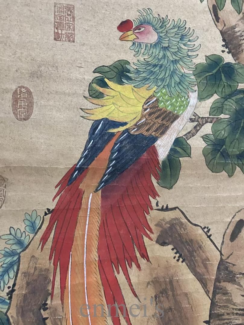 中国古美術『趙佶款 花鳥画』三尺中堂画 水彩画 掛軸 表装済 宣紙 書画 唐物