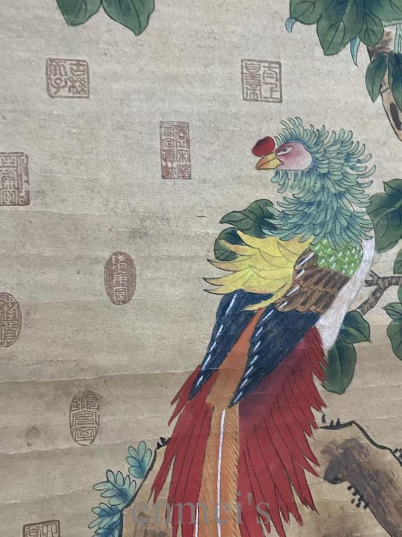 中国古美術『趙佶款 花鳥画』三尺中堂画 水彩画 掛軸 表装済 宣紙 書画 唐物