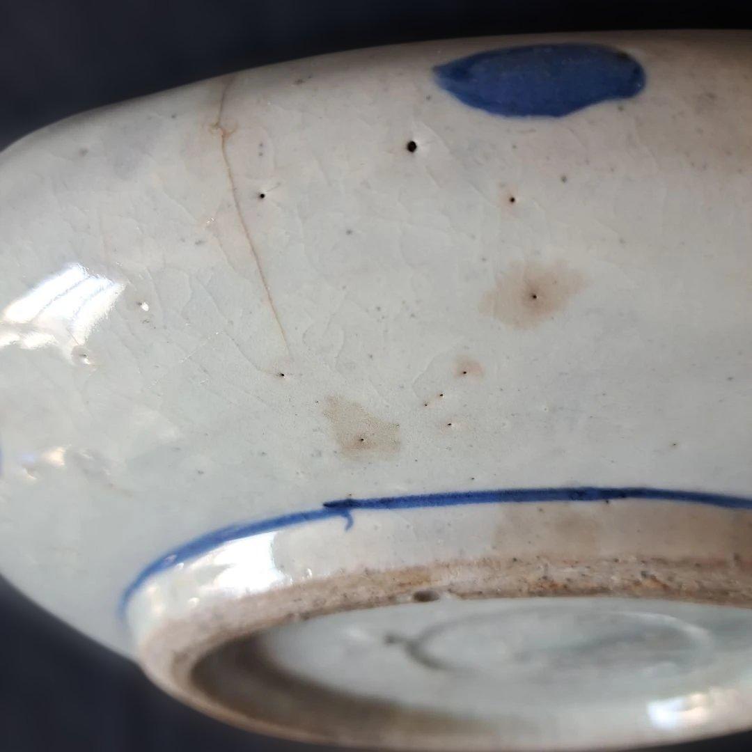 「まるで若冲(じゃくちゅう)？！のタッチ」 古伊万里染付皿(最大幅23cm) 骨