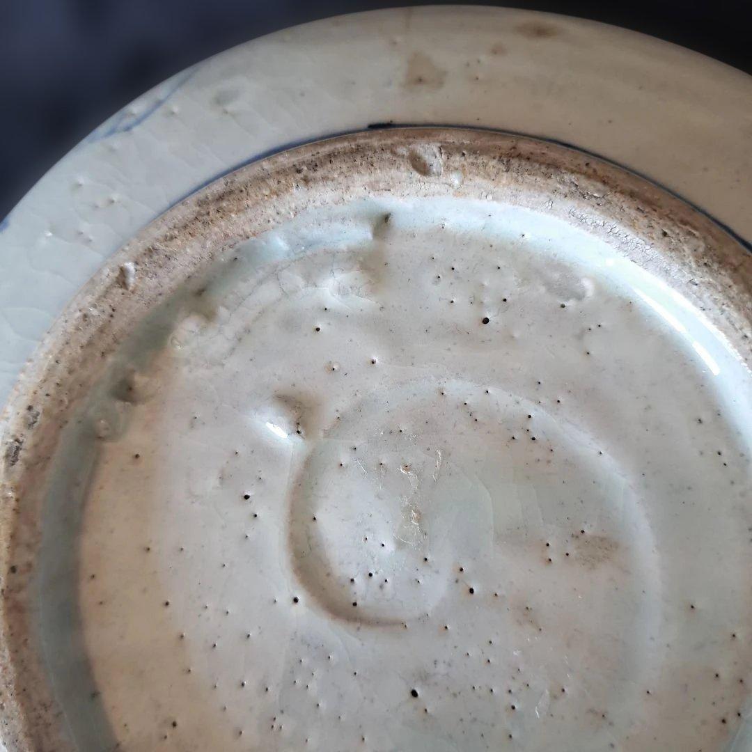 「まるで若冲(じゃくちゅう)？！のタッチ」 古伊万里染付皿(最大幅23cm) 骨