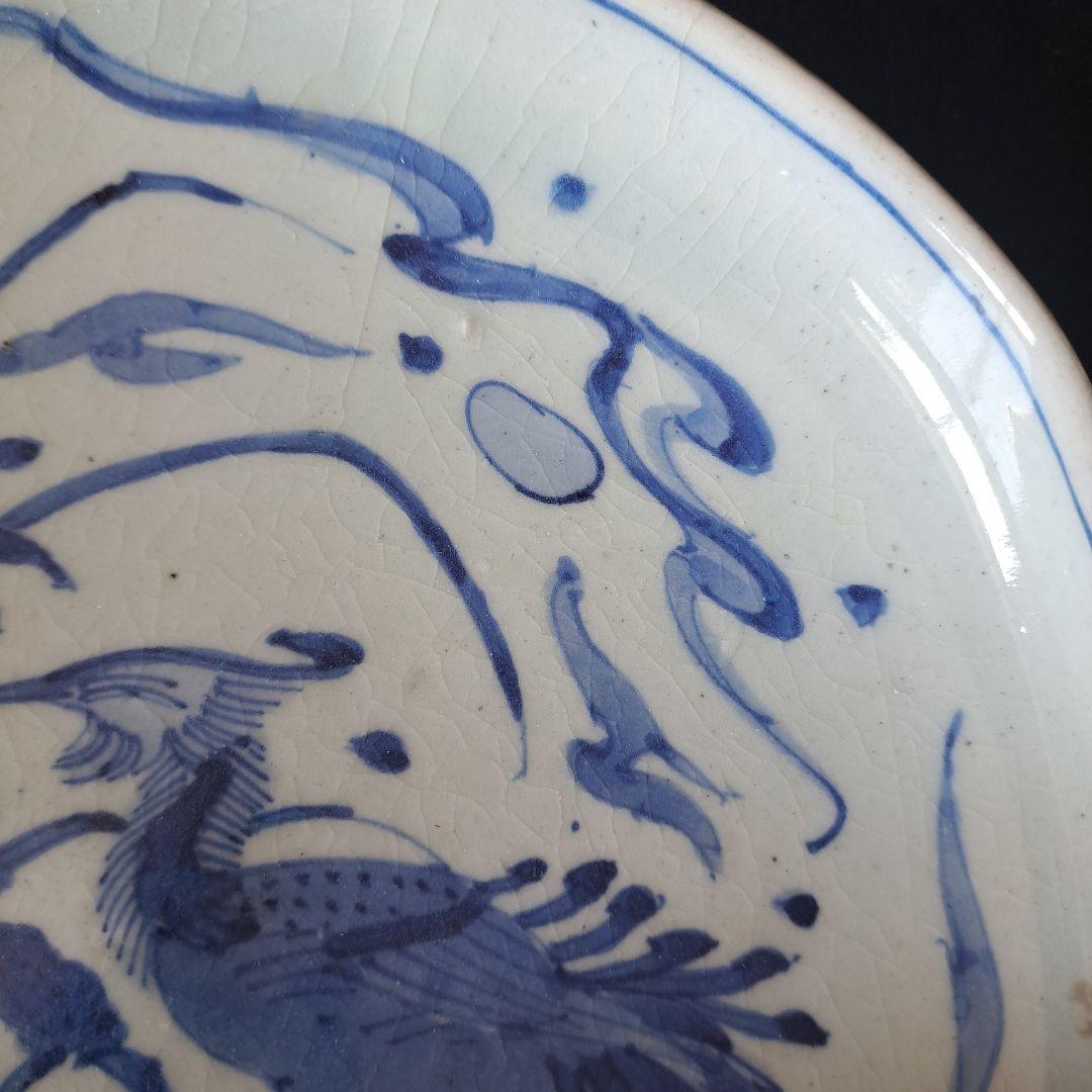 「まるで若冲(じゃくちゅう)？！のタッチ」 古伊万里染付皿(最大幅23cm) 骨