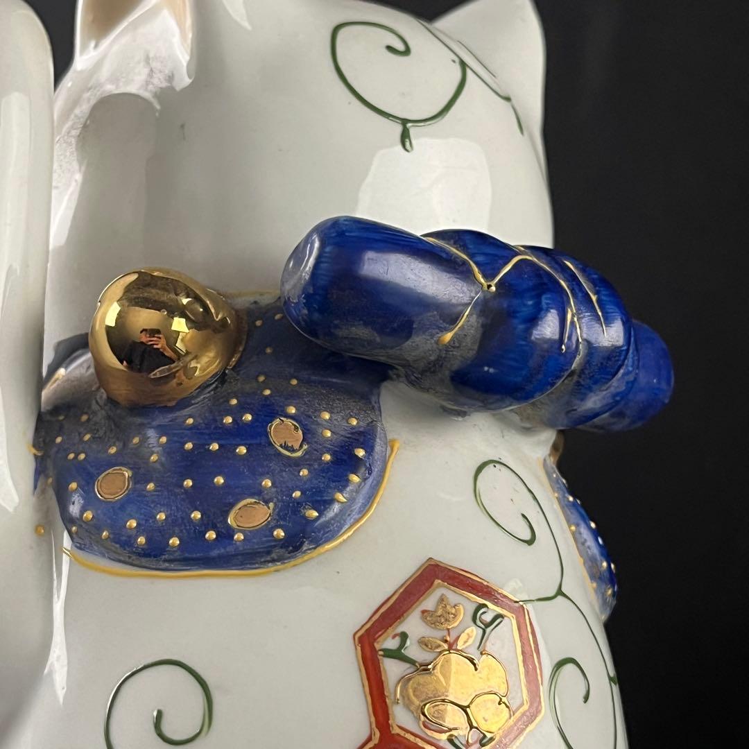 古伊万里　金襴手色絵　招き猫　陶磁器　置物　24センチ