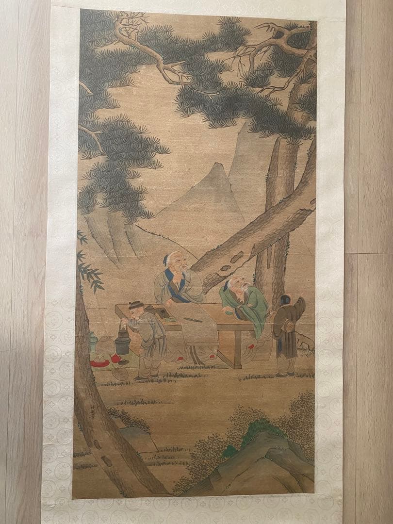 中国画　宋時代　楼観筆　人物図　大幅　骨董品　掛軸　美術品　紙本　肉筆　茶掛