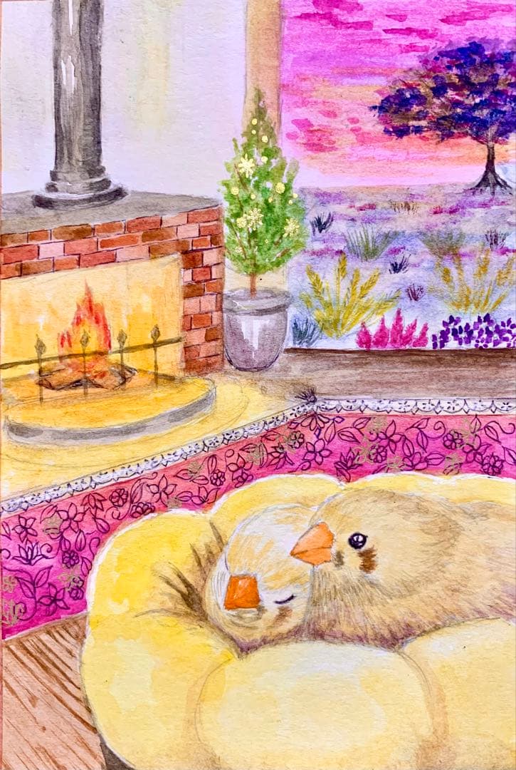 momorin水彩画セット：鳥と風景原画8枚＋複製品8枚