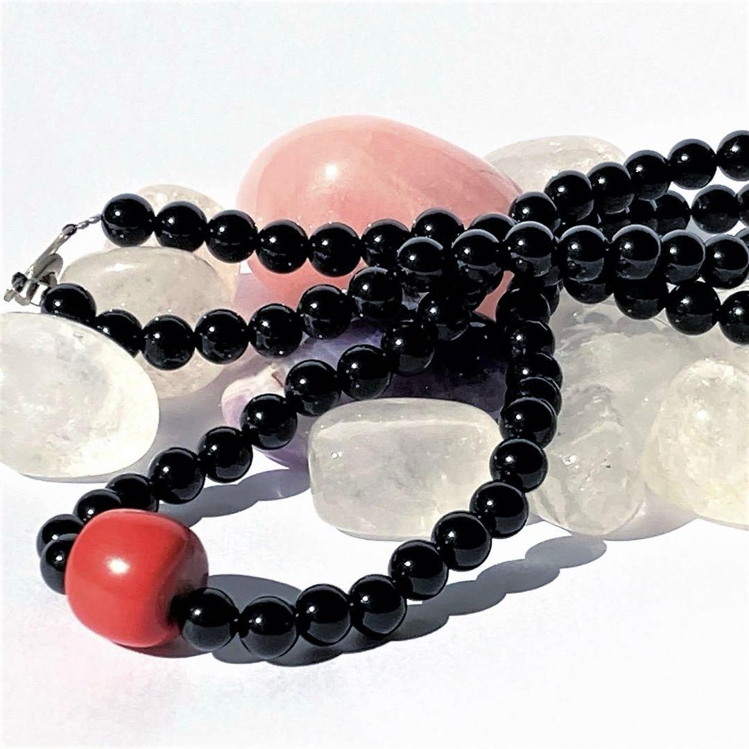 40%OFF【情熱のコントラスト】オニキスとサンゴ 天然石ネックレス