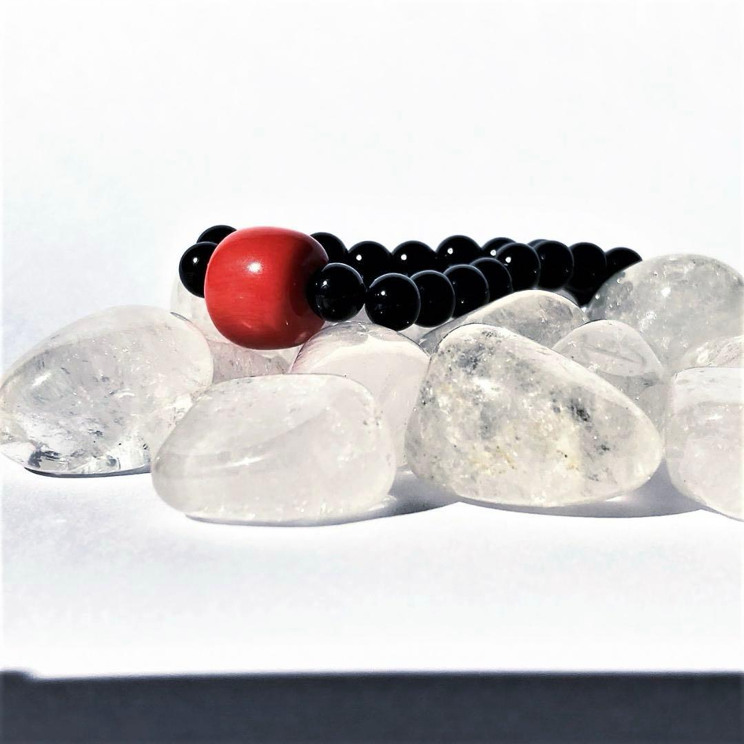 40%OFF【情熱のコントラスト】オニキスとサンゴ 天然石ネックレス