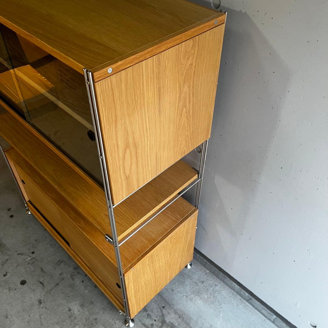 美品★無印 ステンレスユニットシェルフ・カップボード・木製引き戸オーク材セット