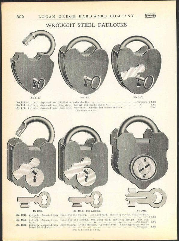 《p304》【１９０１年製】アメリカ WROUGHT社 アンティーク 南京錠