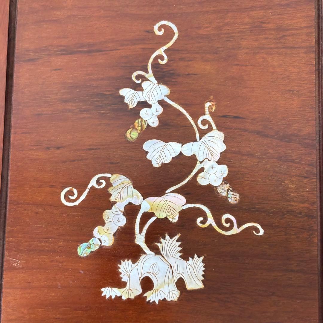 【希少品】螺鈿 家具 唐木 花梨 螺鈿細工 葡萄柄 小引出し5段 レトロ