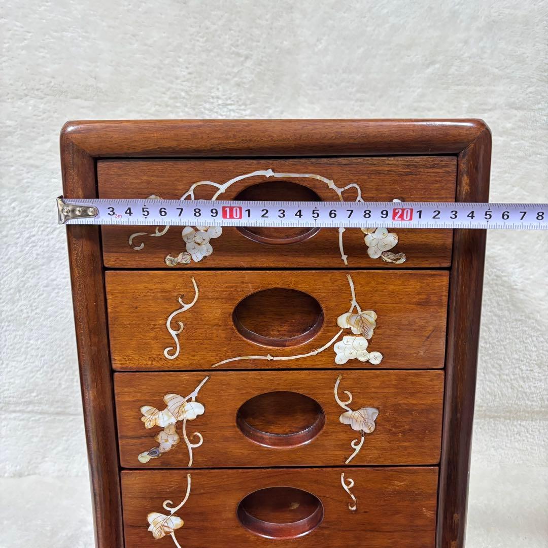 【希少品】螺鈿 家具 唐木 花梨 螺鈿細工 葡萄柄 小引出し5段 レトロ