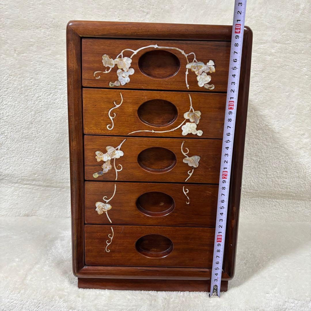 【希少品】螺鈿 家具 唐木 花梨 螺鈿細工 葡萄柄 小引出し5段 レトロ