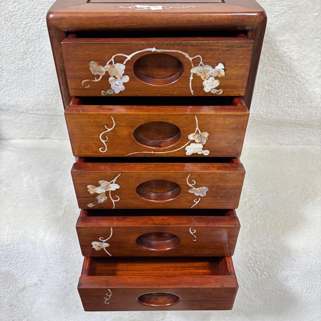 【希少品】螺鈿 家具 唐木 花梨 螺鈿細工 葡萄柄 小引出し5段 レトロ