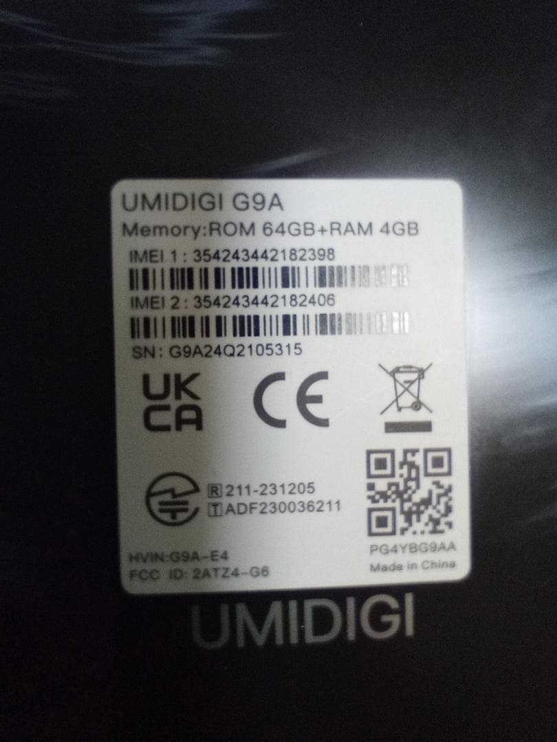 UMIDIGI G9A ブラック 64GB/4GB SIMフリー スマホ 本体