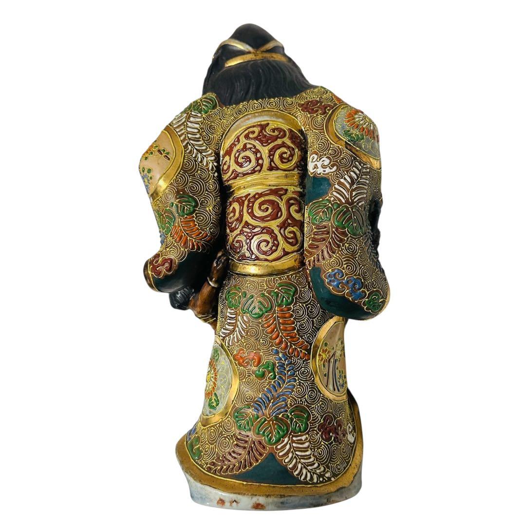 仏教美術 古九谷 「餓鬼と鍾馗」 鍾馗像 九谷焼 置物 細密彫刻 高さ31cm