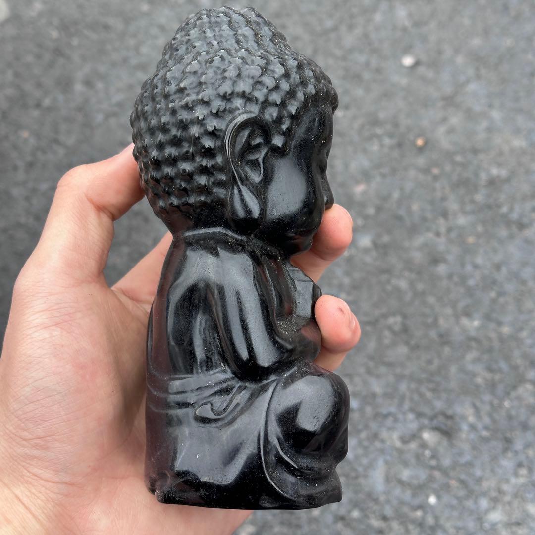 天然石シルバーオブシデイアンの大仏様　置物　ご購入前に在庫確認必要G.850