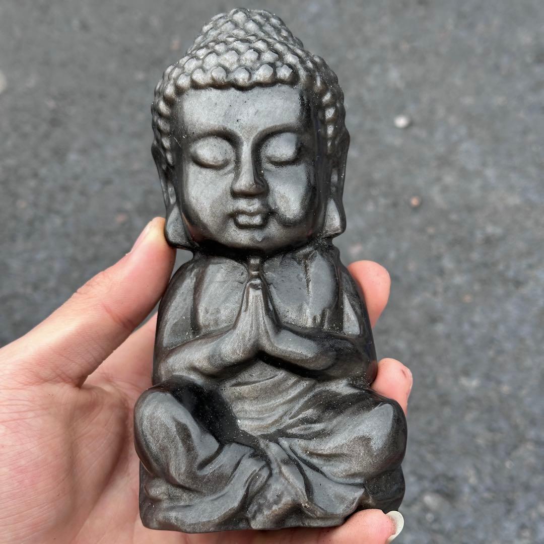 天然石シルバーオブシデイアンの大仏様　置物　ご購入前に在庫確認必要G.850