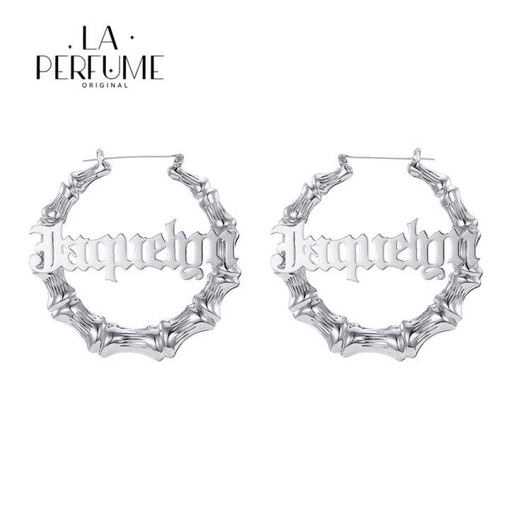 名入れ♡バンブーフープピアス✨存在感大♡イニシャル✨カスタムピアス 手作り