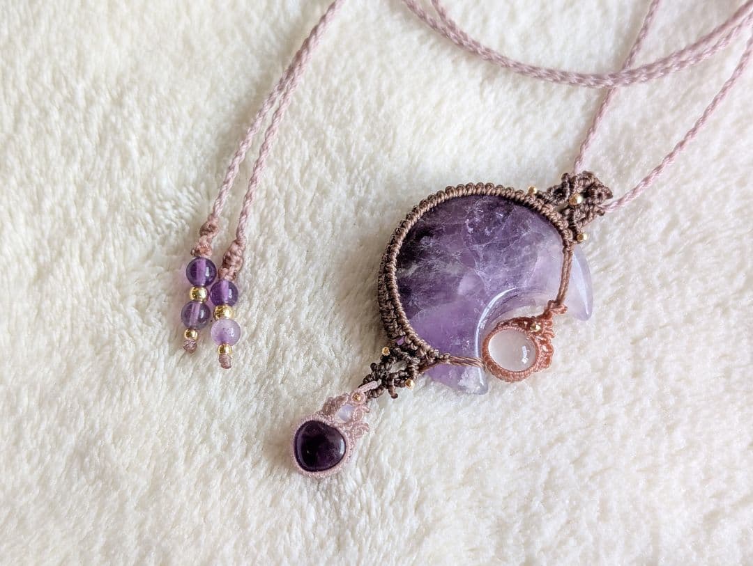M*3様 マクラメネックレス　アメジスト/ホワイトムーンストーン