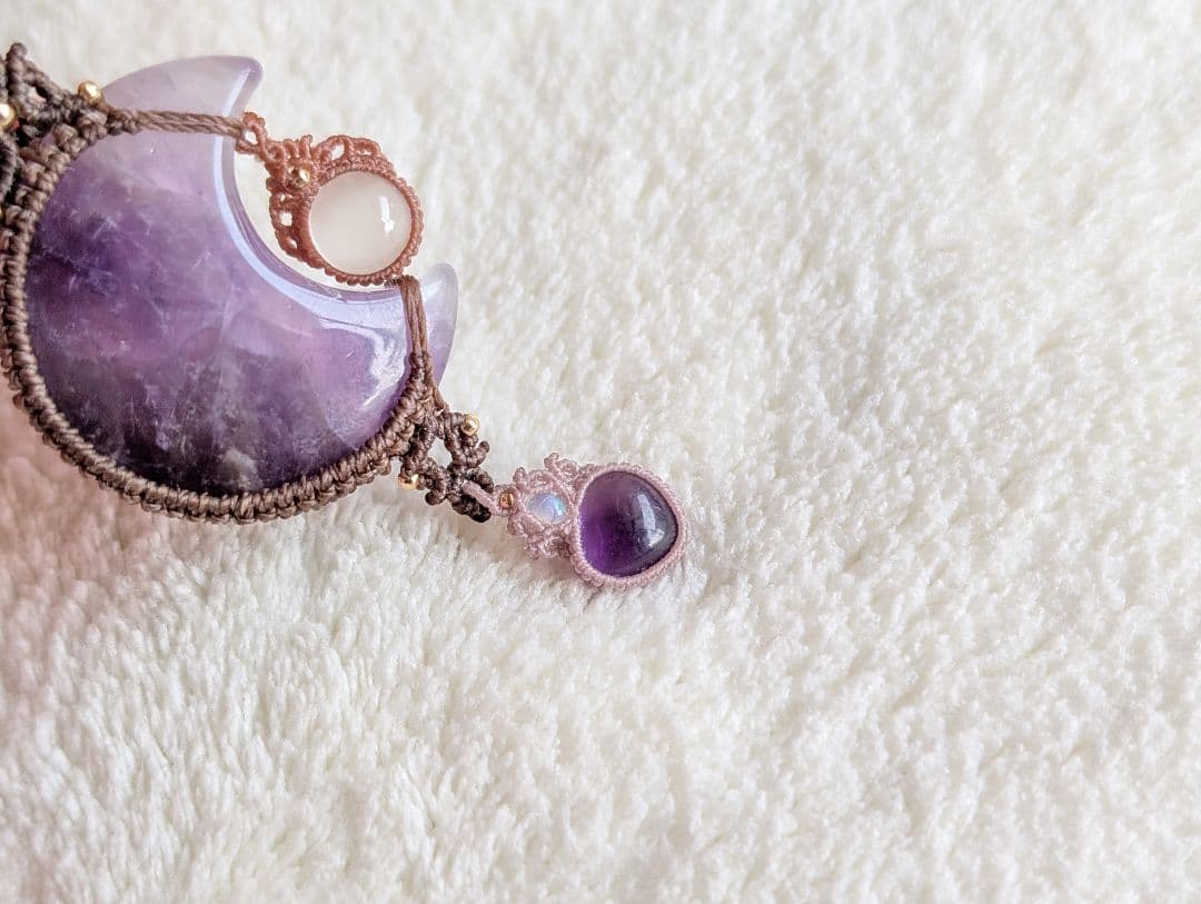 M*3様 マクラメネックレス　アメジスト/ホワイトムーンストーン