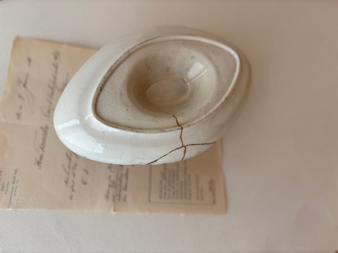 フランスアンティーク　ソーシエール　金継ぎ済み　　赤　ブロカント　gien