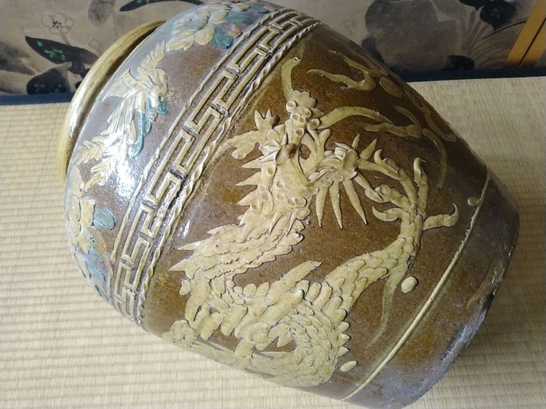 仕事がとても良いピータン壺　中国民芸　骨董　古美術　古壺　古玩　甕　置物飾り