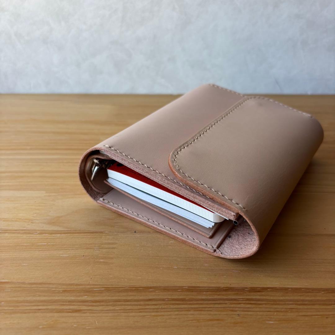 【ミニ6 ナチュラル】システム手帳　レザーカバー　フラップタイプ